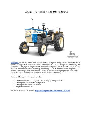 Swaraj 744 FE Features in India 2021| Tractorgyan