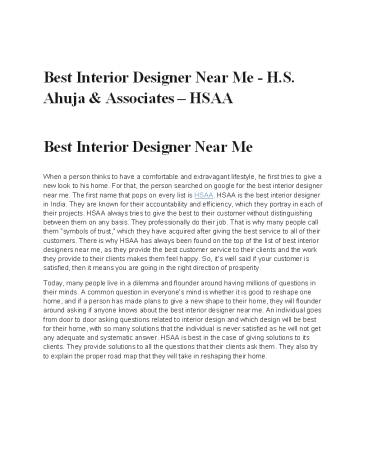 Best Interior Designer Near Me - H.S. Ahuja & Associates – HSAA