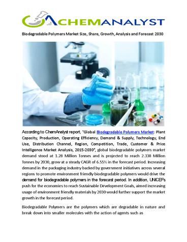 Biodegradable Polymers Market Size, Share, Growth | Global Industry Analysis and Forecast 2030