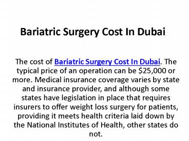 Bariatric Surgery Cost In Dubai