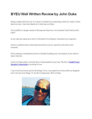 BYEU Well Written Review by John Duke