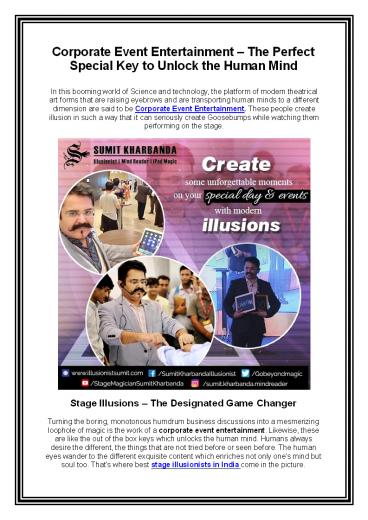 Corporate Event Entertainment – The Perfect Special Key to Unlock the Human Mind