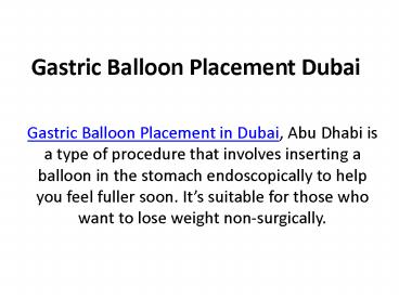 Gastric Balloon Placement Dubai