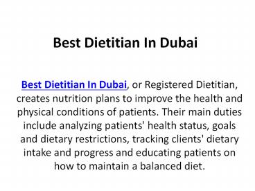 Best Dietitian In Dubai