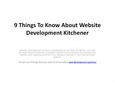 9 Things To Know About Website Development Kitchener