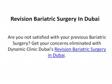 Revision Bariatric Surgery In Dubai