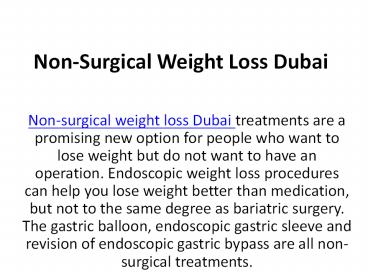 Non-Surgical Weight Loss Dubai