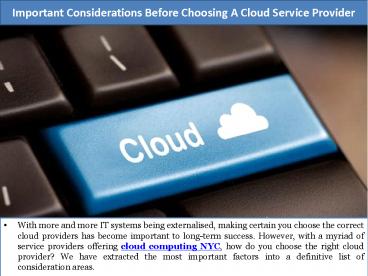 Important Considerations Before Choosing A Cloud Service Provider