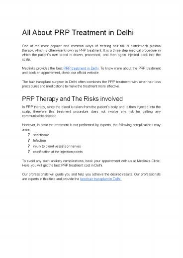 All About PRP Treatment in Delhi