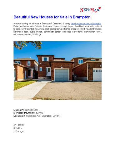 Beautiful New Houses for Sale in Brampton