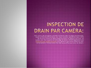 Inspection de Drain Par Caméra