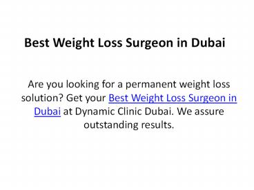 Best Weight Loss Surgeon in Dubai
