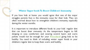 Winter Superfoods To Boost Children’s Immunity