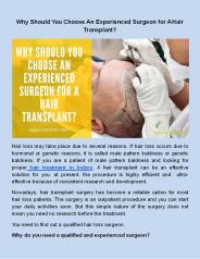Why Should You Choose An Experienced Surgeon for A Hair Transplant?