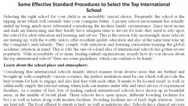 Some Effective Standard Procedures to Select the Top International School