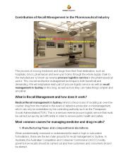 Contribution of Recall Management in the Pharmaceutical Industry