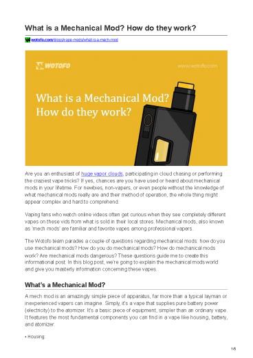 What is a Mechanical Mod? How do they work?