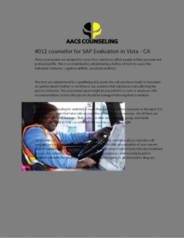 #012 counselor for SAP Evaluation in Vista - CA