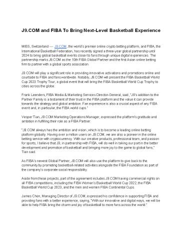 J9.COM and FIBA To Bring Next-Level Basketball Experience