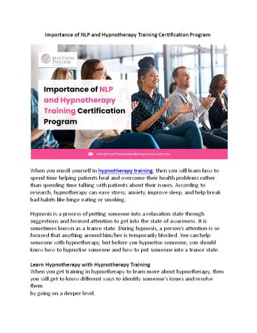 Importance of NLP and Hypnotherapy Training Certification Program