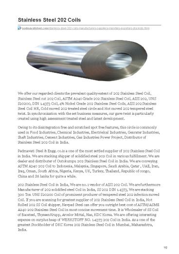 Stainless Steel 202 Coils Stockists In India