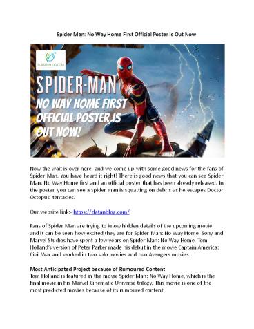 Spider Man: No Way Home First Official Poster is Out Now