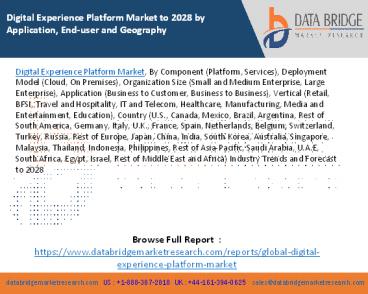 Digital Experience Platform Market to 2028 by Application, End-user and Geography