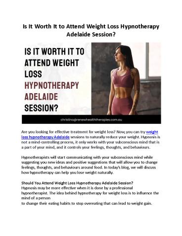 Is It Worth It to Attend Weight Loss Hypnotherapy Adelaide Session?