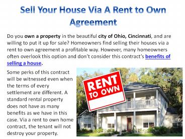 Sell Your House Via A Rent to Own Agreement