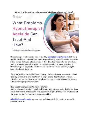 What Problems Hypnotherapist Adelaide can Treat and How?