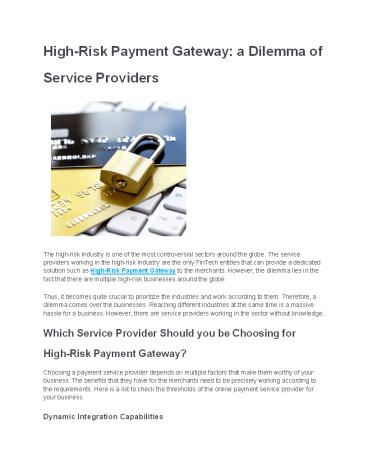 High-Risk Payment Gateway: a Dilemma of Service Providers
