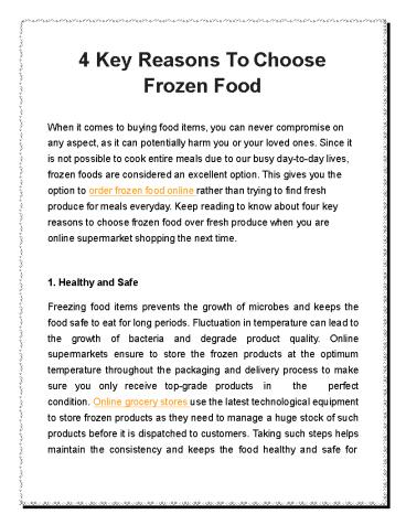 4 Key Reasons To Choose Frozen Food