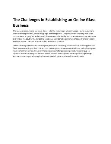 The Challenges in Establishing an Online Glass Business