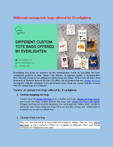 Different custom tote bags offered by Everlighten