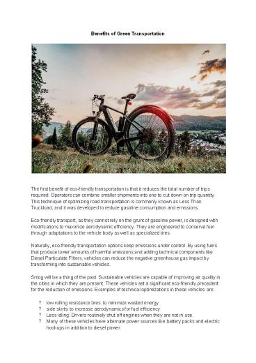 Benefits of Green Transportation presentation | free to download
