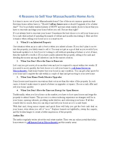 4 Reasons to Sell Your Massachusetts Home As-Is