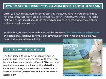 How To Get The Right CCTV Camera Installation In Miami