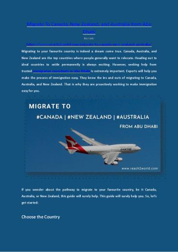 Migrate To Canada, New Zealand, and Australia from Abu Dhabi