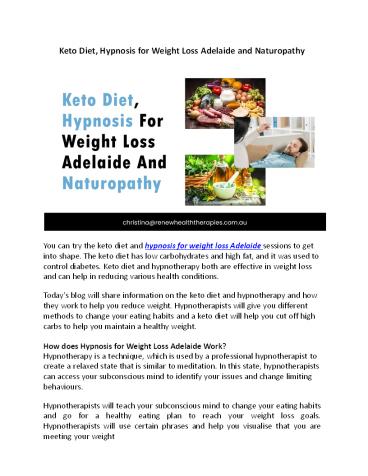 Keto Diet, Hypnosis for Weight Loss Adelaide and Naturopathy