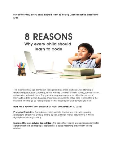 8 reasons why every child should learn to code | Online robotics classes for kids
