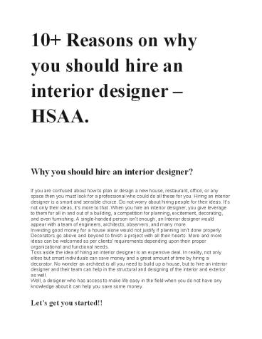 10+ Reasons on why you should hire an interior designer – HSAA ...