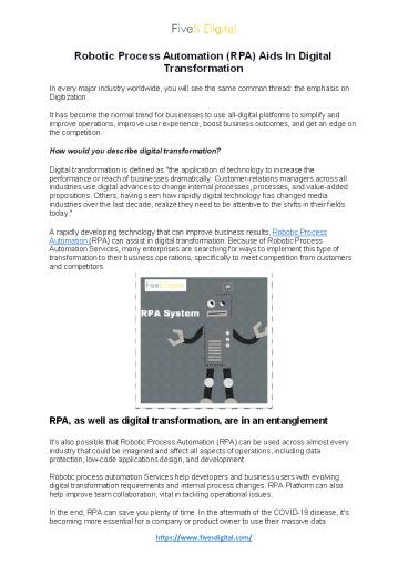 Rpa aids in digital transformation