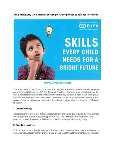 Skills That Every Child Needs For A Bright Future | Robotics courses in chennai