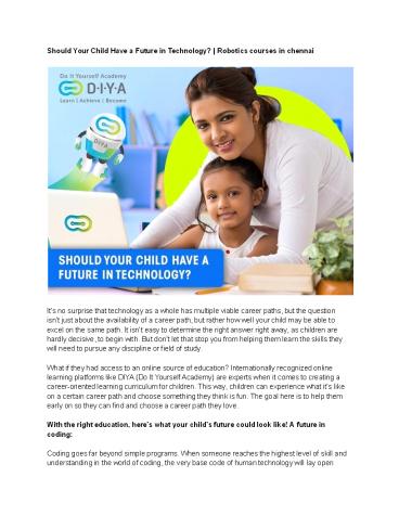 Should Your Child Have a Future in Technology? | Robotics courses in chennai