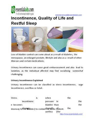 Incontinence, Quality of Life and Restful Sleep