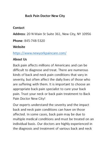 Back Pain Doctor New City