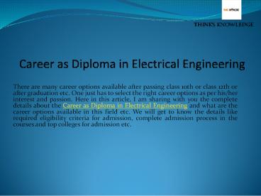Career as Diploma in Electrical Engineering