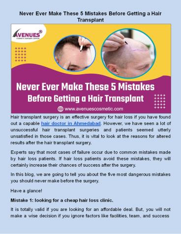 ​Never Ever Make These 5 Mistakes Before Getting a Hair Transplant