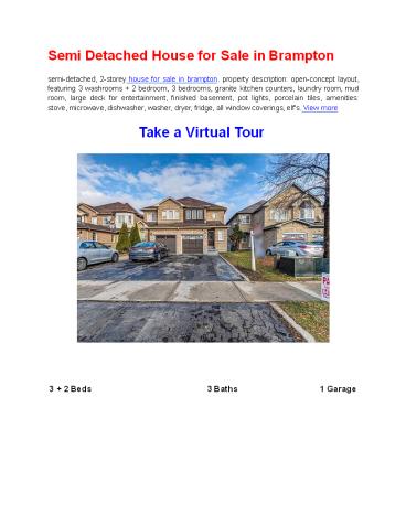 Semi Detached House for Sale in Brampton