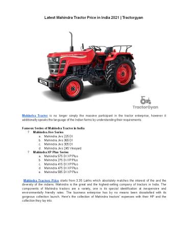 Latest Mahindra Tractor Price in India 2021 | Tractorgyan